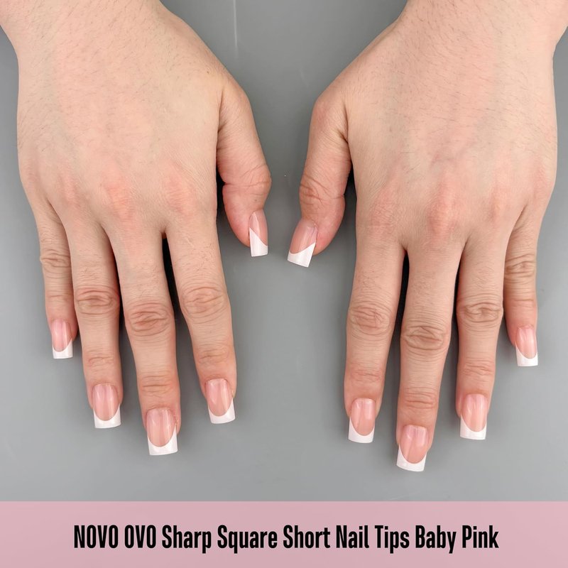 NOVO OVO Press-On Baby Pink French Tip Nail Tips | Full Cover Soft Gel Extensions - 240 Pcs in 15 Sizes