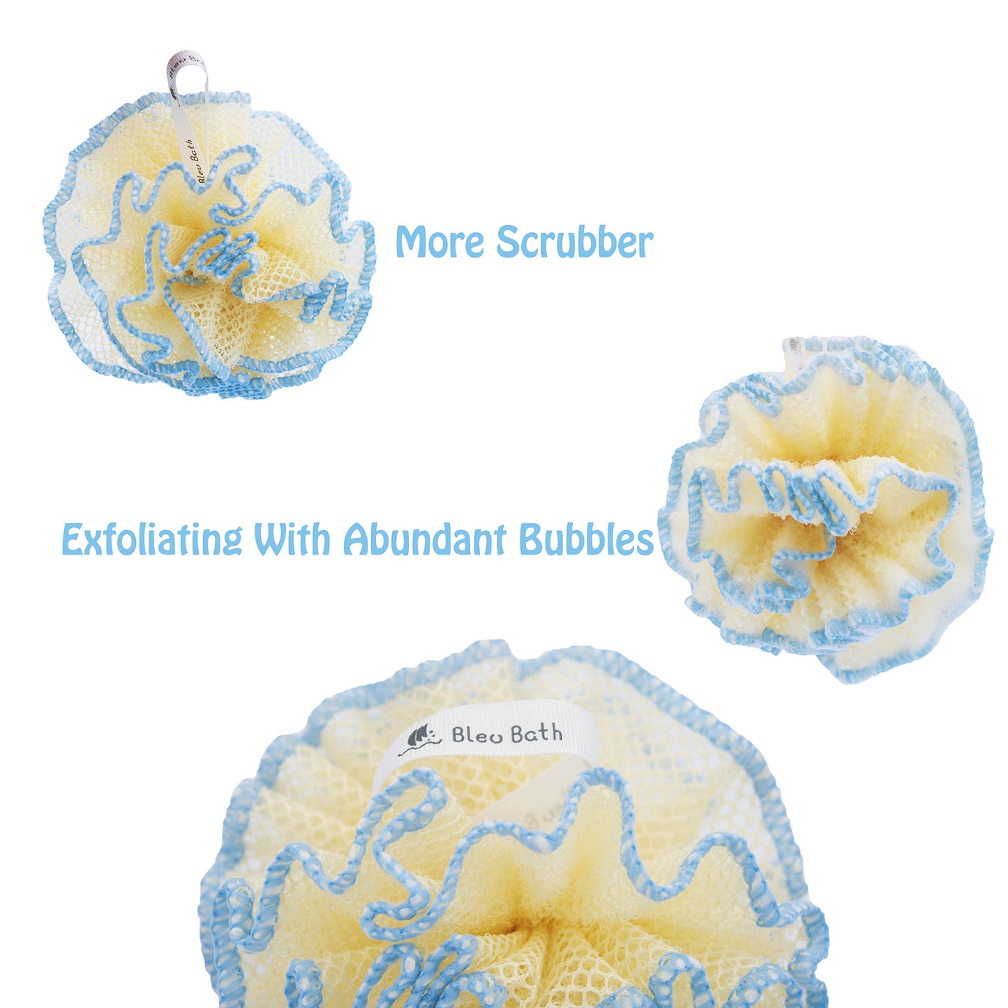 (4 Pack) Exfoliating Body Scrubber Puff Deep Cleaning Sturdy Bath Loofah Mesh Sponge in Rough with Rich Bubbles for Men and Women