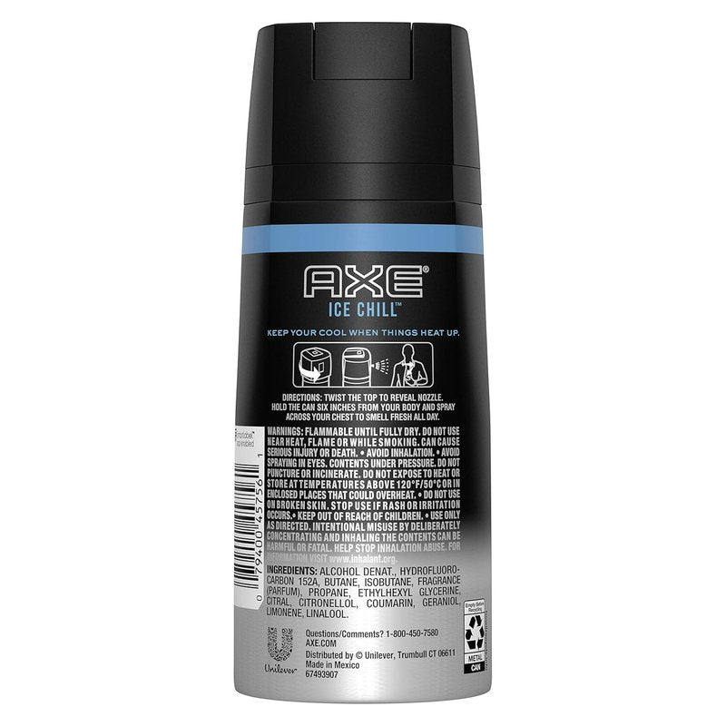 Axe Deodorant Body Spray - Ice Chill Frozen Lemon & Eucalyptus | 4 OZ Can - Pack of 3