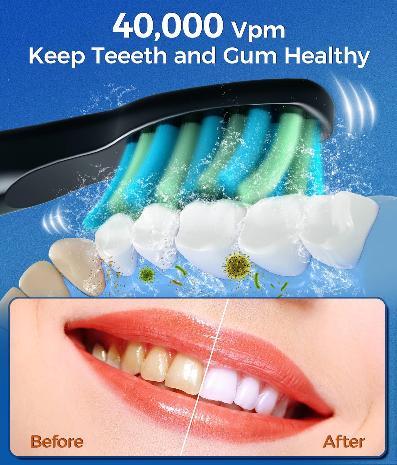 TEETHEORY Sonic Electric Toothbrush for Adults - 8 Brush Heads, 40000 VPM Deep Clean, 5 Modes, Rechargeable