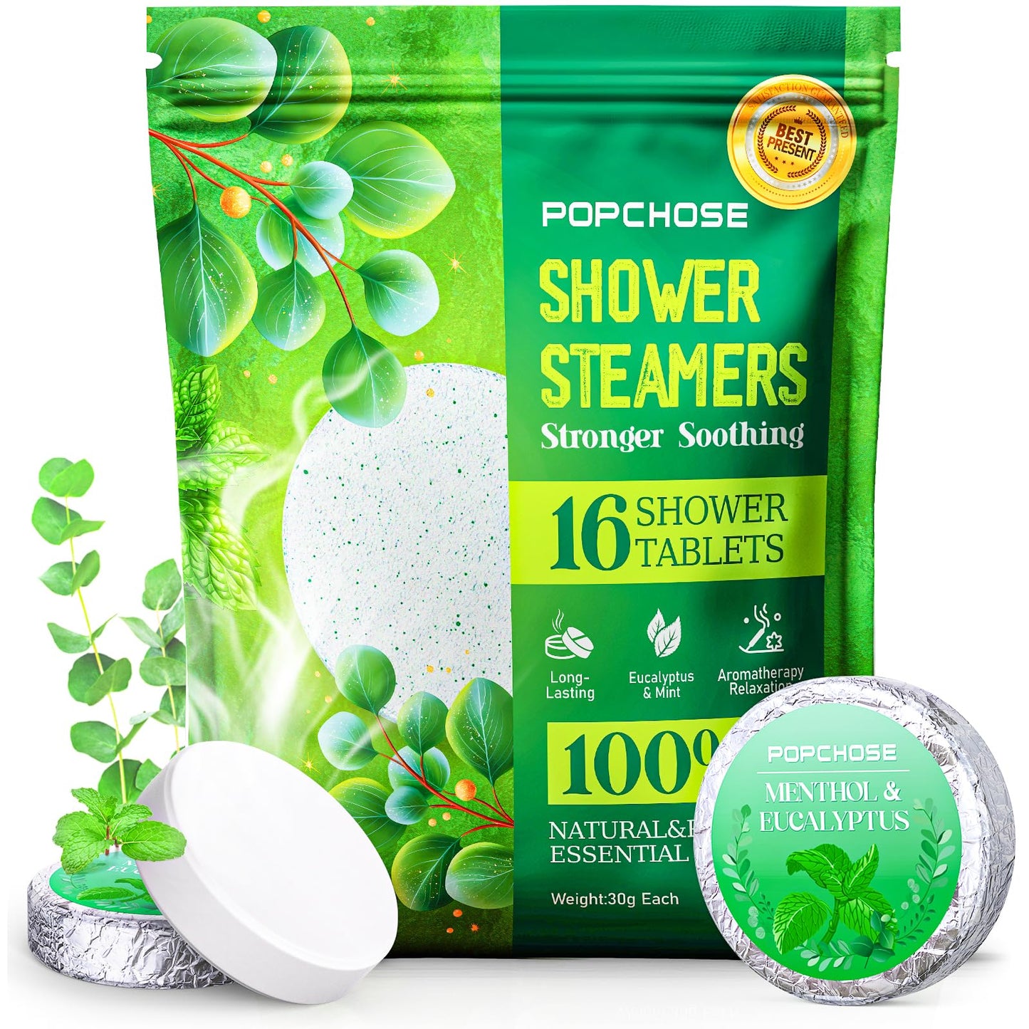 POPCHOSE Shower Steamers Aromatherapy - Christmas Stocking Stuffers for Women & Men, Eucalyptus for Shower with Natural Essential Oils, Home SPA & Self Care Relaxation, Quick Relief Nasal Congestion