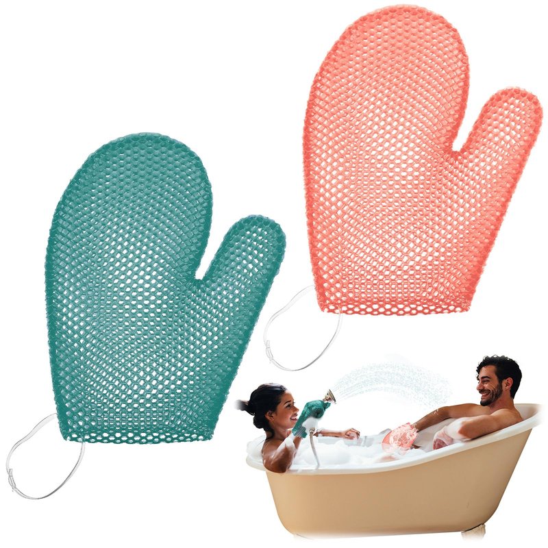Karenhi 2 Pcs Honeycomb Exfoliating Glove Bath Mitt Body Spa Scrubber, Honeycomb Exfoliator Glove for Body Shower, Scrubber Sponge Shower Loofah, Quick Drying(Green,Pink)