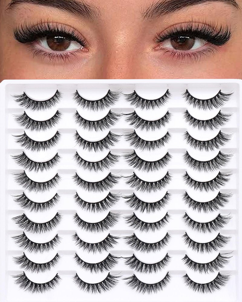 Azenlo False Eyelashes 20 Pairs Wispy Lashes Faux Mink Lashes 14mm 3D Fluffy Cat Eye Lashes （style 20-061)