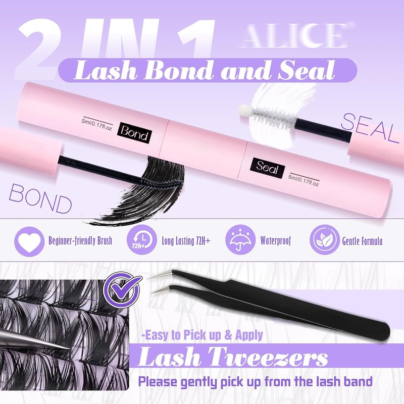 **ALICE Wispy Lash Clusters Kit - 168pcs Natural Eyelash Extensions 10-18mm with Glue for DIY Home Use**
