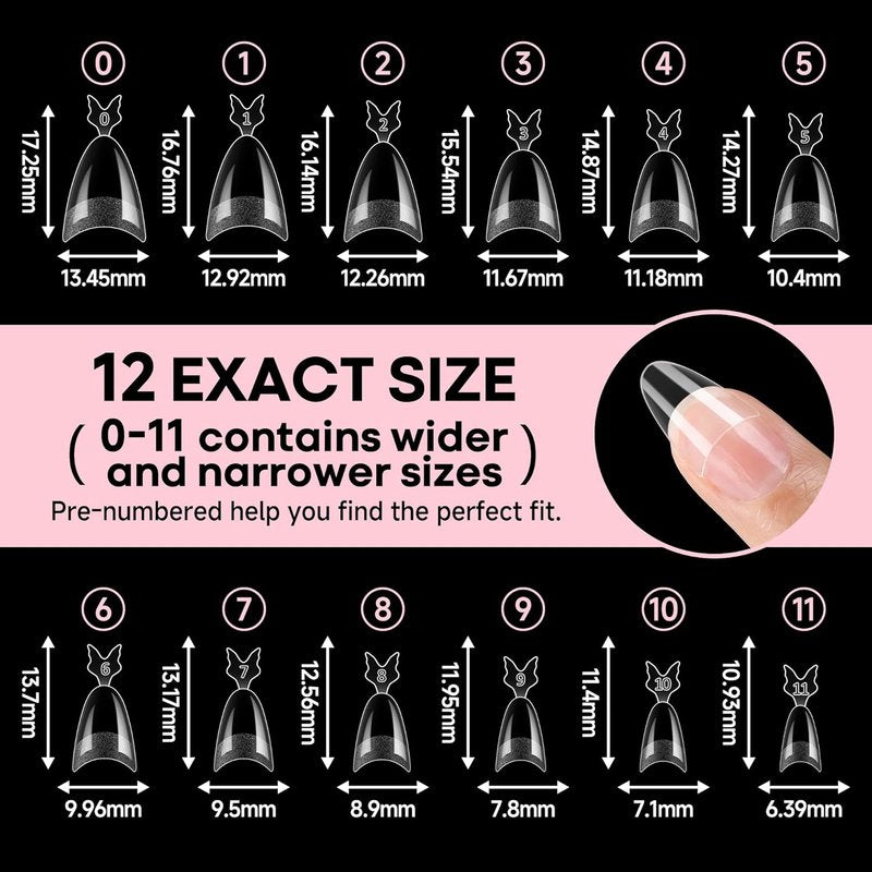 Gel Nail Kit - 312PCS Acrylic Almond Nail Tips with Strong Nail Glue | 12 Sizes for DIY Home Salon