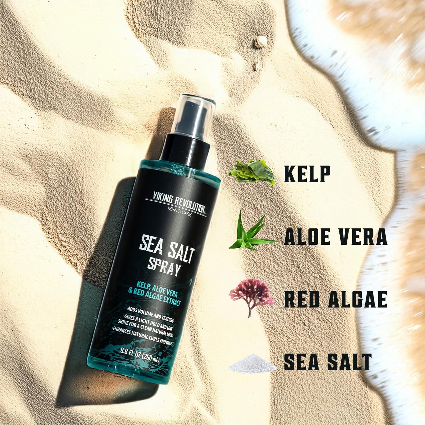 Viking Revolution Sea Salt Spray - Texturizing Hair Spray with Kelp & Aloe Vera - 8.8oz for Beachy Waves