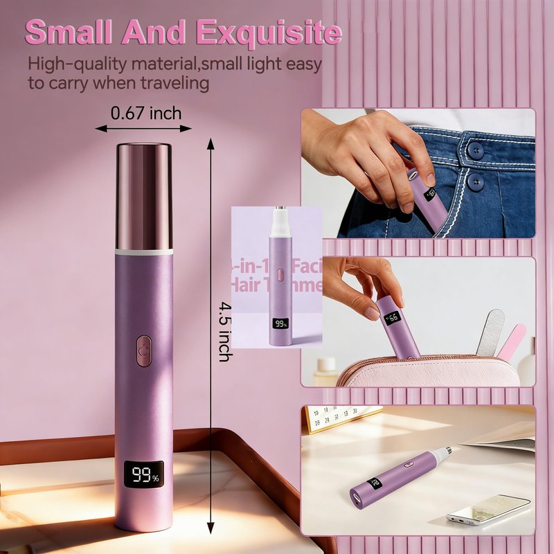 RUIM Electric Nose Hair Trimmer for Women, 4-in-1 Painless Facial Grooming Kit with Eyebrow Trimmer, Nose & Ear Trimmer, Facial Shaver - USB-C Rechargeable, Waterproof, LED Display