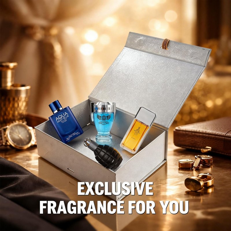 A CENTER Men's Cologne Gift Set 4 x 3.4 FL oz|Luxury perfume with Premium Presentation Box|Perfect Valentine's Day Gift Him|Long Lasting Fragrance(AquaDeep&Power&1BillionLu&InvincibleASP)