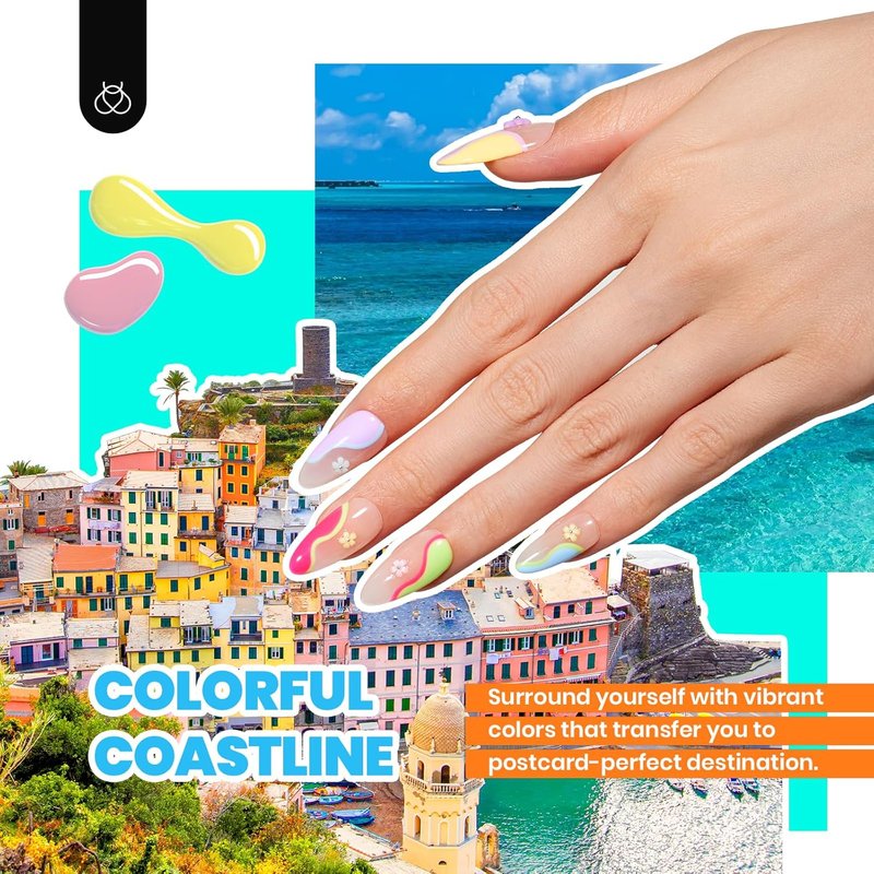 Beetles Gel Nail Polish Kit - 36 Summer Pastel Colors | Base & Glossy Top Coat, Nail Art Foil Glue, Blue Green Glitter