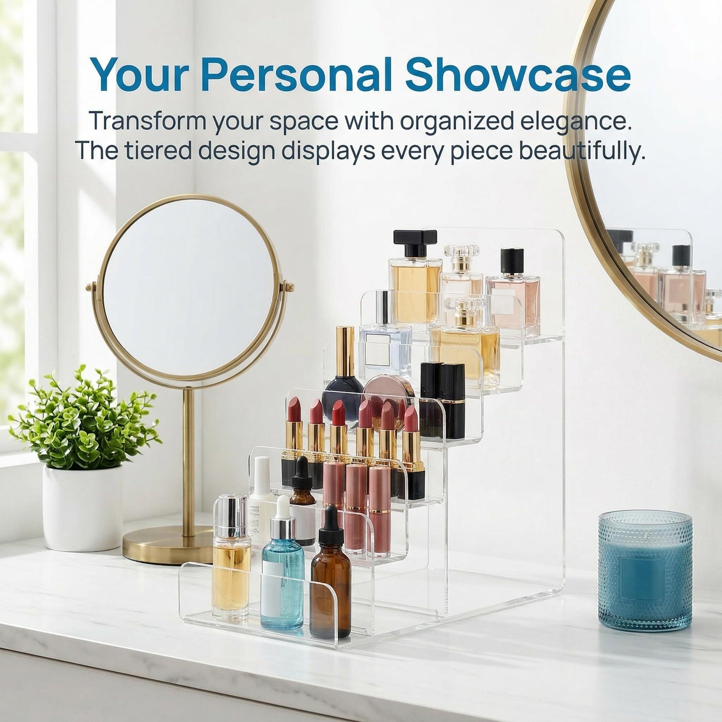 6-Tier Clear Acrylic Display Stand - Multi-Level Wallet Organizer for Sunglasses and Purse Display, Tiered Perfume & Cologne Stand for Men, Slim Riser for & Vendor Craft Show