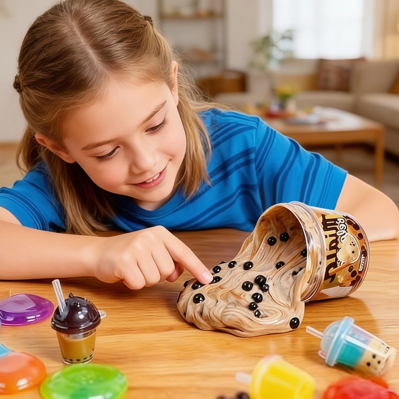 LDJDSDS Bubble Tea Boba Slime Kit - Milk Chocolate Scented DIY Slime Toy, Thick & Glossy Texture with Clear Tea Base & Pearl Charms, Stress Relief ASMR Putty Slime for Girls Boys Kids Birthday Party