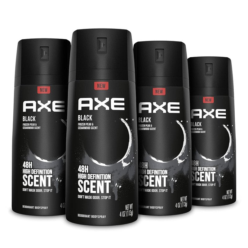 Axe Black Men's Body Spray - 48HR Odor Protection | Frozen Pear & Cedarwood, 4 oz (Pack of 4)