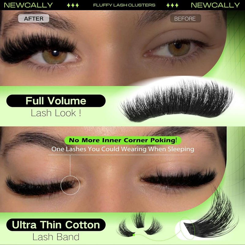 200D Lash Clusters Fluffy Volume Eyelash Clusters Long 10-20MM Lash Extension D-curly Thick Cluster Eyelash Extensions Individual Lashes Easy Application by Newcally
