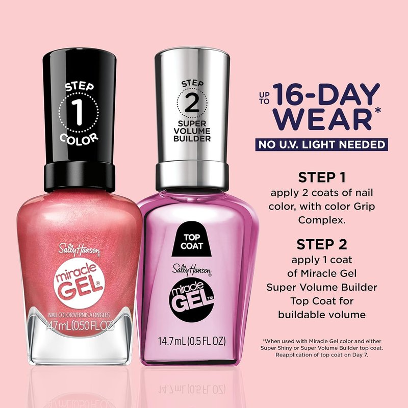 Sally Hansen Miracle Gel Nail Polish - Supercharged Pinks, Long-Lasting Gel-Like Finish | 254 Go Hard or Glow Home | Rosey Pearl Color