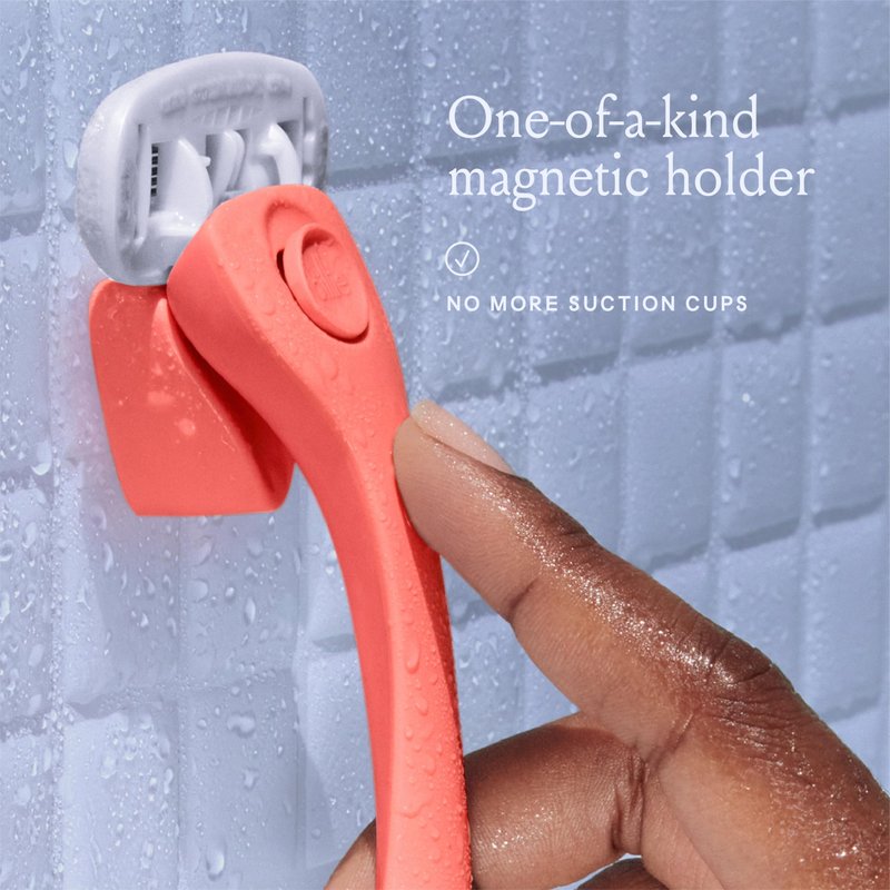 Billie Women’s Razor Kit, 1 Handle + 2 Blade Refills + Magnetic Holder, Coral
