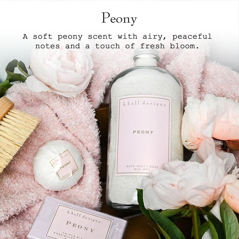 K. Hall Designs Peony Bath Salt Soak with Vitamin E, Peaceful Peony Scent with Watery Notes, Relaxing Bath Products for Women & Men, 32 oz