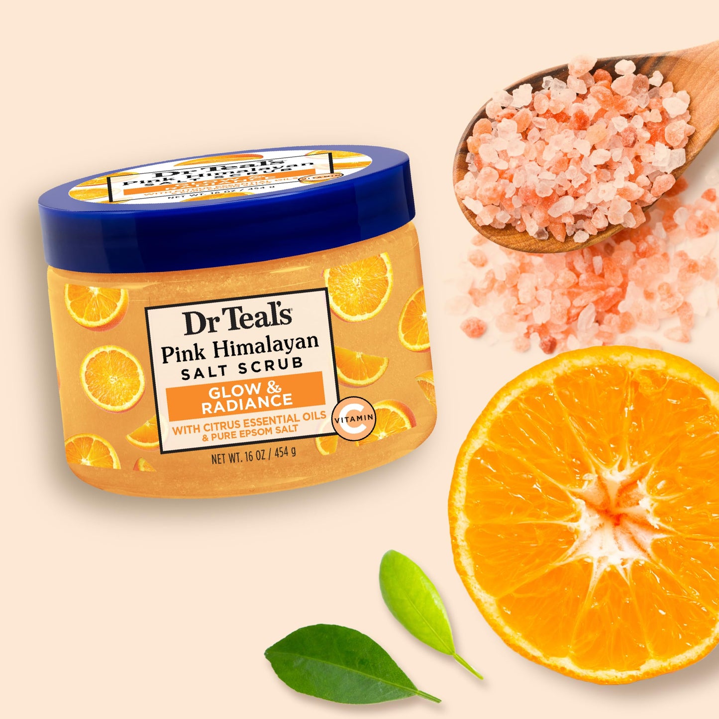 Dr Teal's Pink Himalayan Salt Body Scrub, Glow & Radiance with Pure Epsom Salt & Citrus Essential Oils 16 oz (Pack of 3)