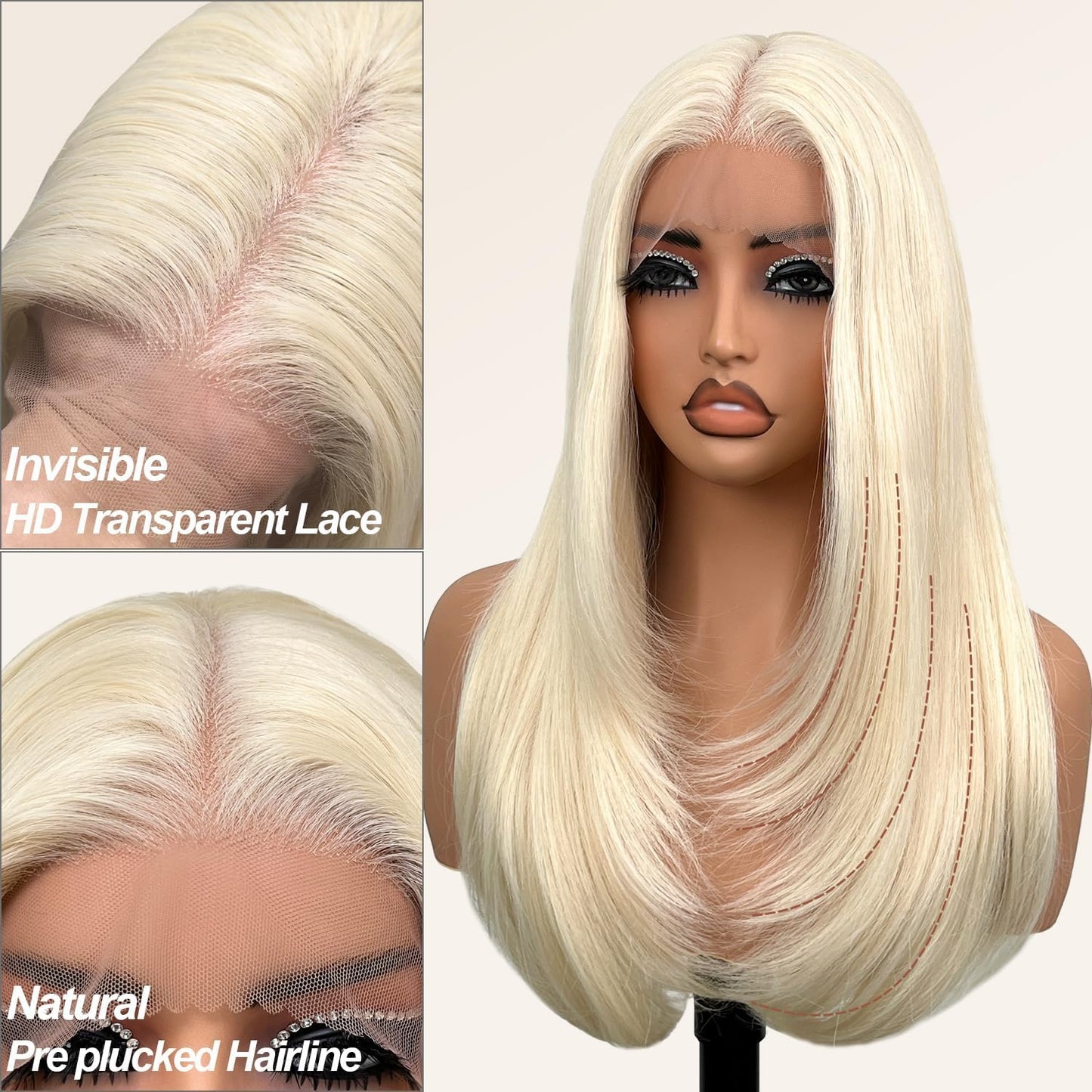 Su Mei.s Glueless Synthetic Lace Front Wig 26 Inches Long Straight Blonde Wigs for Black Women 13x5x1 HD Lace Hand Tied Pre Plucked Hairline (#613 Blonde, 26 Inch)