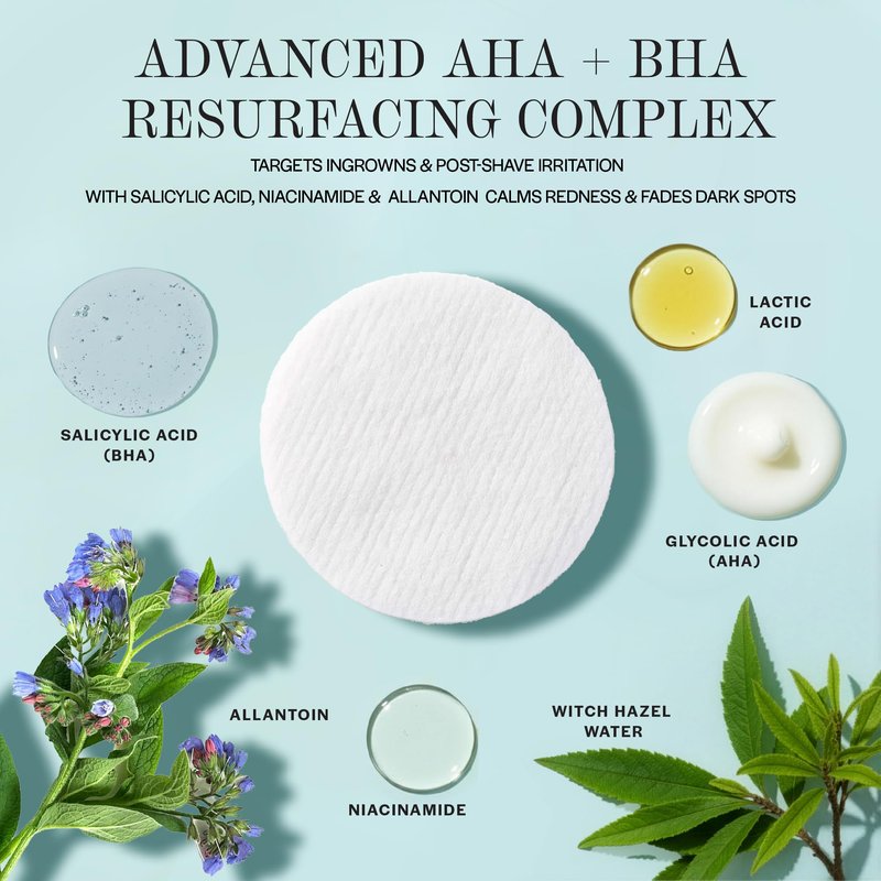 BASE LABORATORIES Ingrown Hair Treatment Pads with AHA+BHA - Razor Bump Treatment - Daily AfterShave to Help Prevent Ingrown Hairs For Men & Women - Bikini Area, Underarms, Neck, Beard – 42 Pads