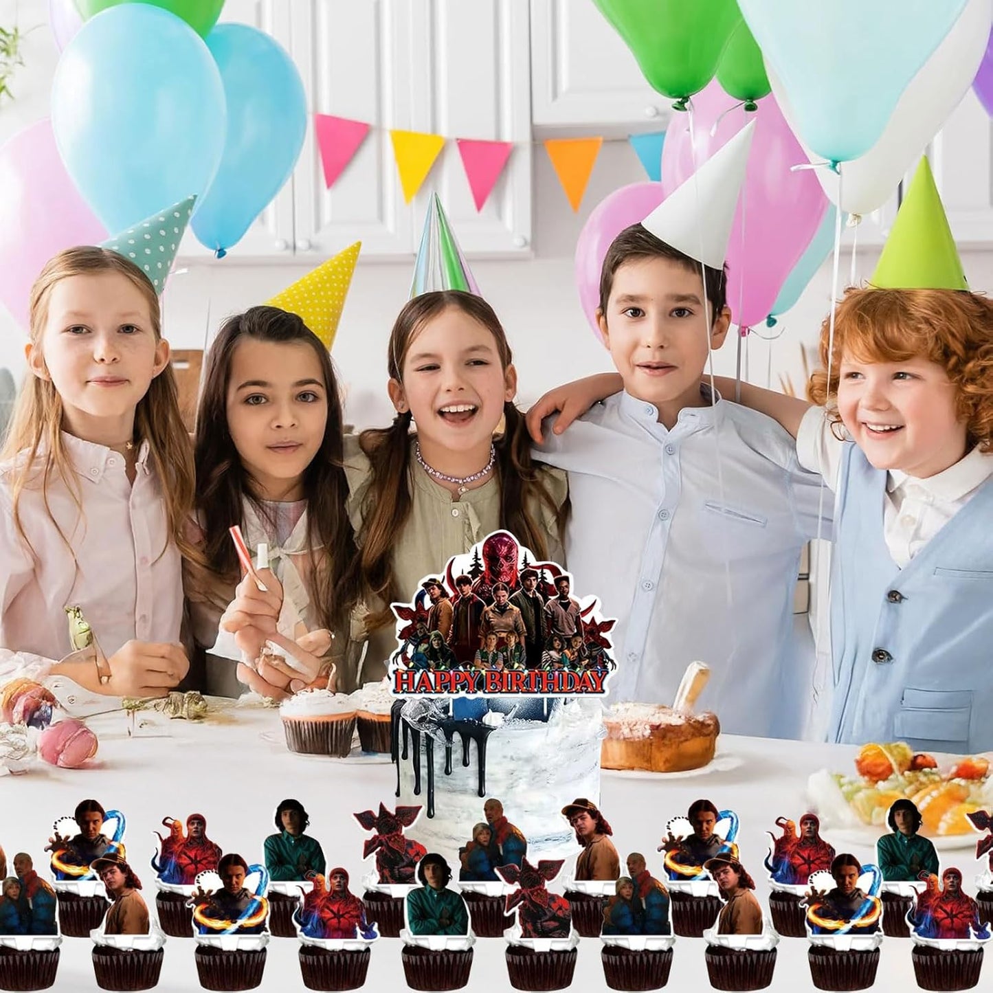 Stranger Things 25-Pc Birthday Cake Decorations Set - Includes Cake Topper & Cupcake Toppers