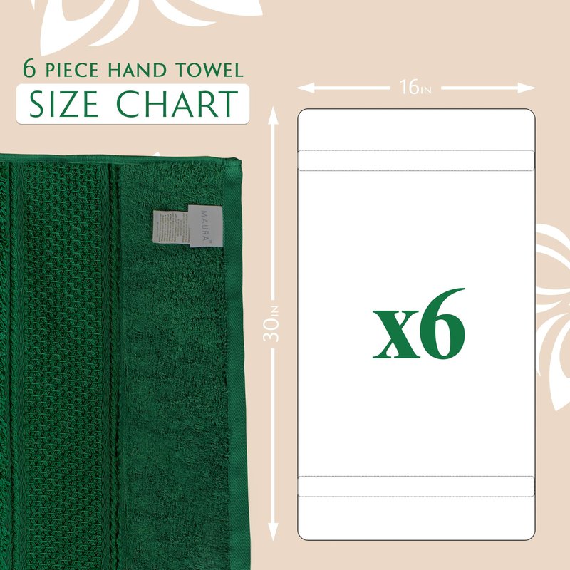 MAURA Hunter Green Hand Towels for Bathroom. Luxury Turkish Cotton Bath Hand Towels Set of 6. Ultra-Soft, Thick & Plush - Dark Green