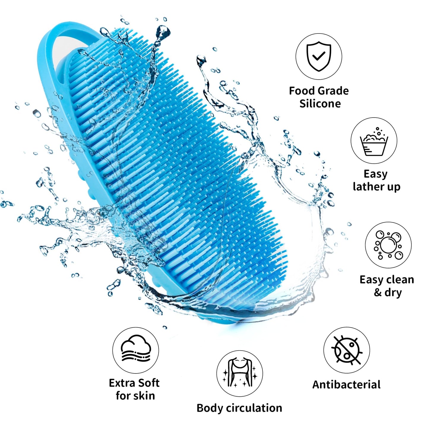 Silicone Loofah Body Scrubber for Shower - 2 PCS Soft & Gentle Loofah Alternative for Sensitive Skin, Fast-Drying & Hygienic Body Wash Scrubber Brush for Women, Men & Kids, Lather Well(Black and Blue)