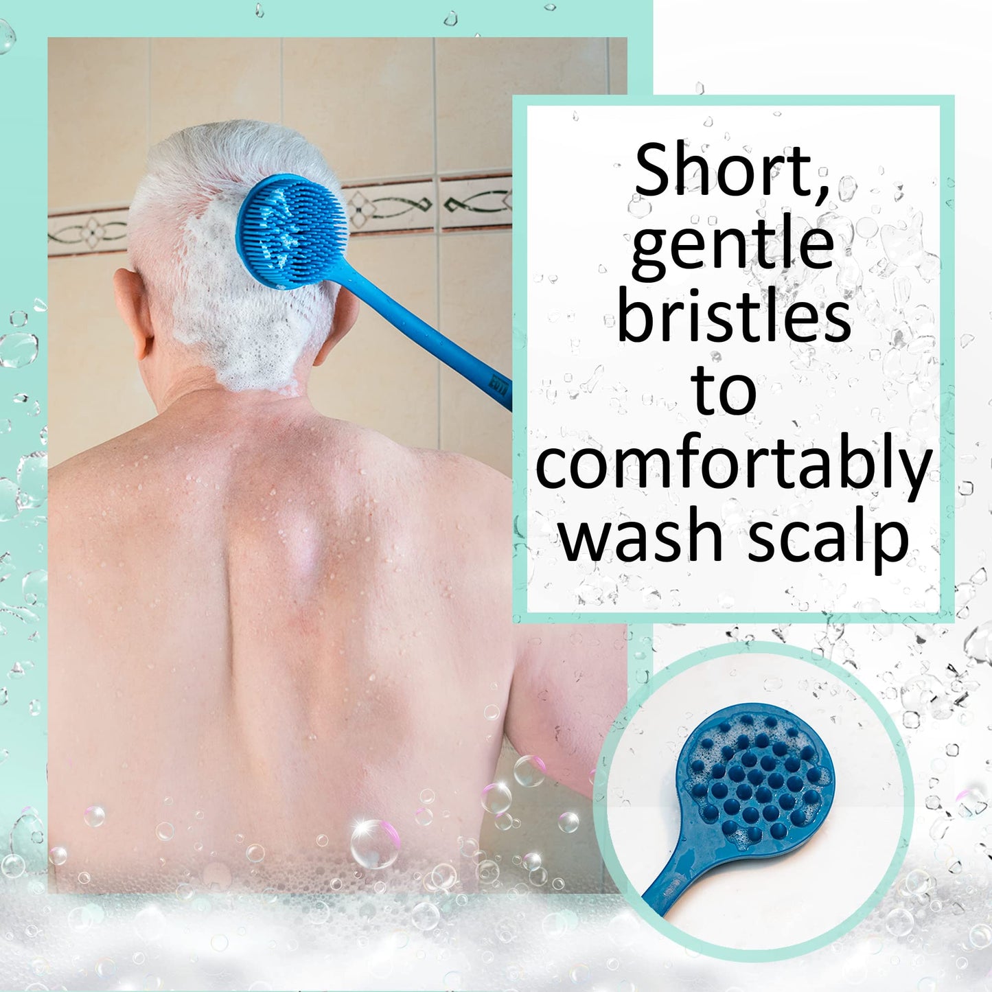 EOT Wellness Bendable Long Handled Silicone Body Brush & Hair Scrubber - Bath Shower Back Brush, Shampoo Hair & Scalp Massager, Back Scrubber for Shower (Light Gray)