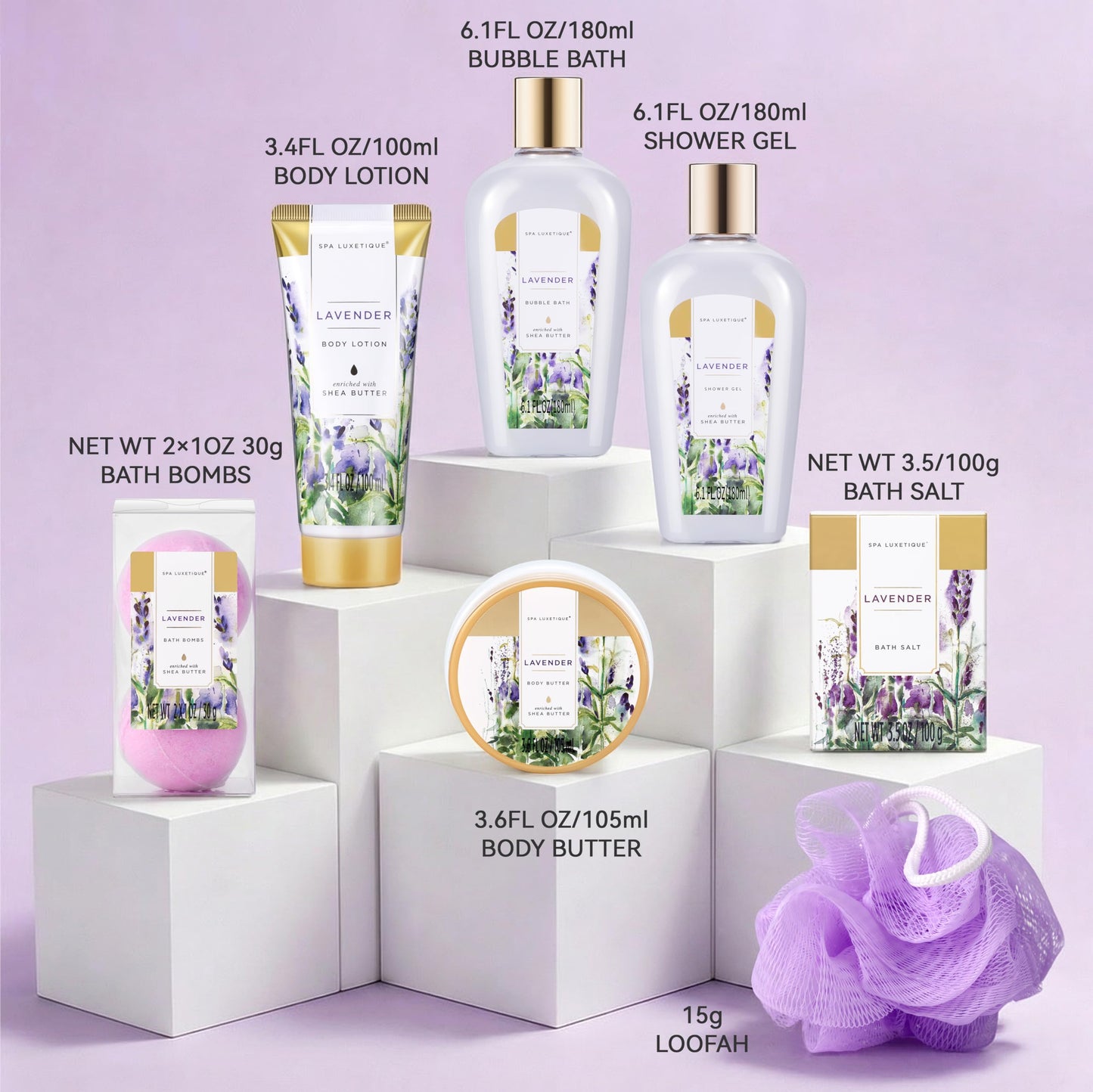 spa luxetique Spa Gifts for Women, Gift Basket, 8 Pcs Lavender Bath Sets with Bubble Bath, Lotion Sets, Birthday Anniversary Gifts for Her, Self Care Kit, Mothers Day Gift for Mom