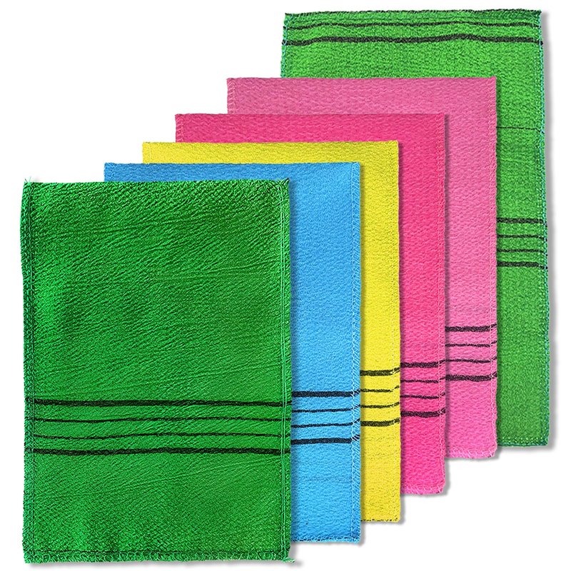Jaasuee 6-Piece Exfoliating Washcloth Set, Korean Exfoliating Mitts in Vibrant Colors for Gentle Skin Exfoliation and Removing Dry