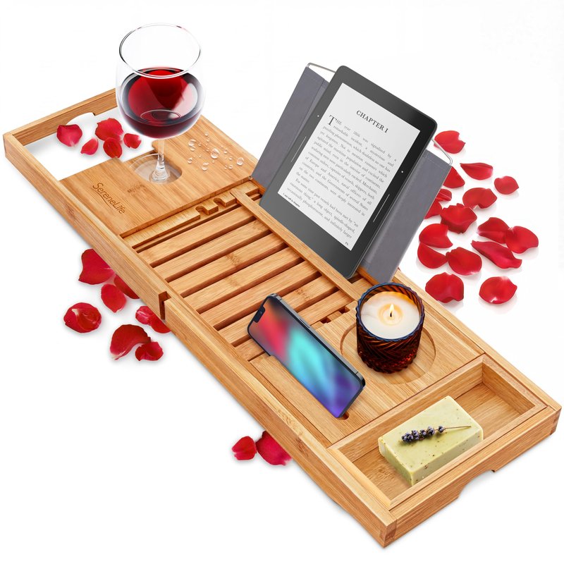 SereneLife Premium Bathtub Tray Caddy, Expandable Bath Tray, Unique House Warming Gifts, Gift for Mom, Women, New Home, Wedding, Anniversary, Bridal Shower, Universal Fit for All Tub - Classic