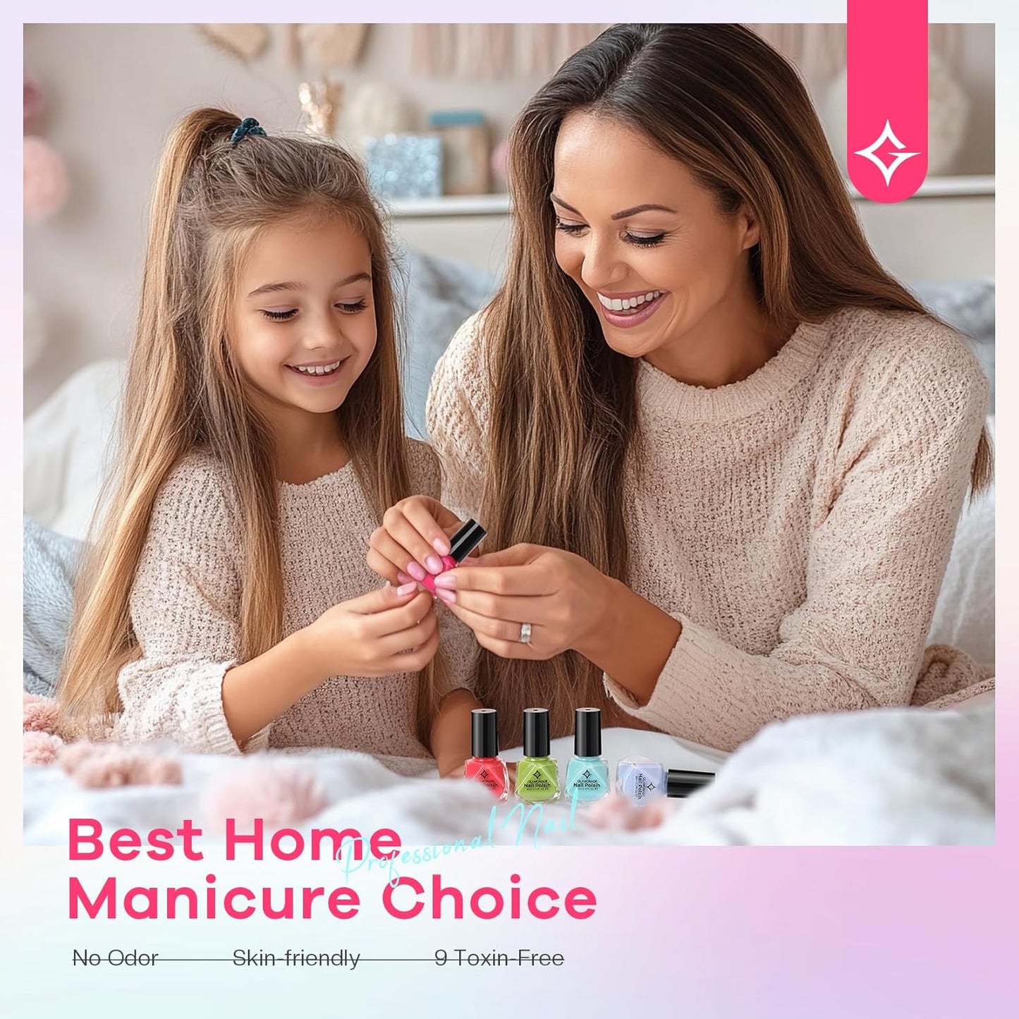 Skiennix Non-Toxic Nail Polish Set - Organic Quick-Dry Lacquer Kit | Rainbow Colors for Kids & Women