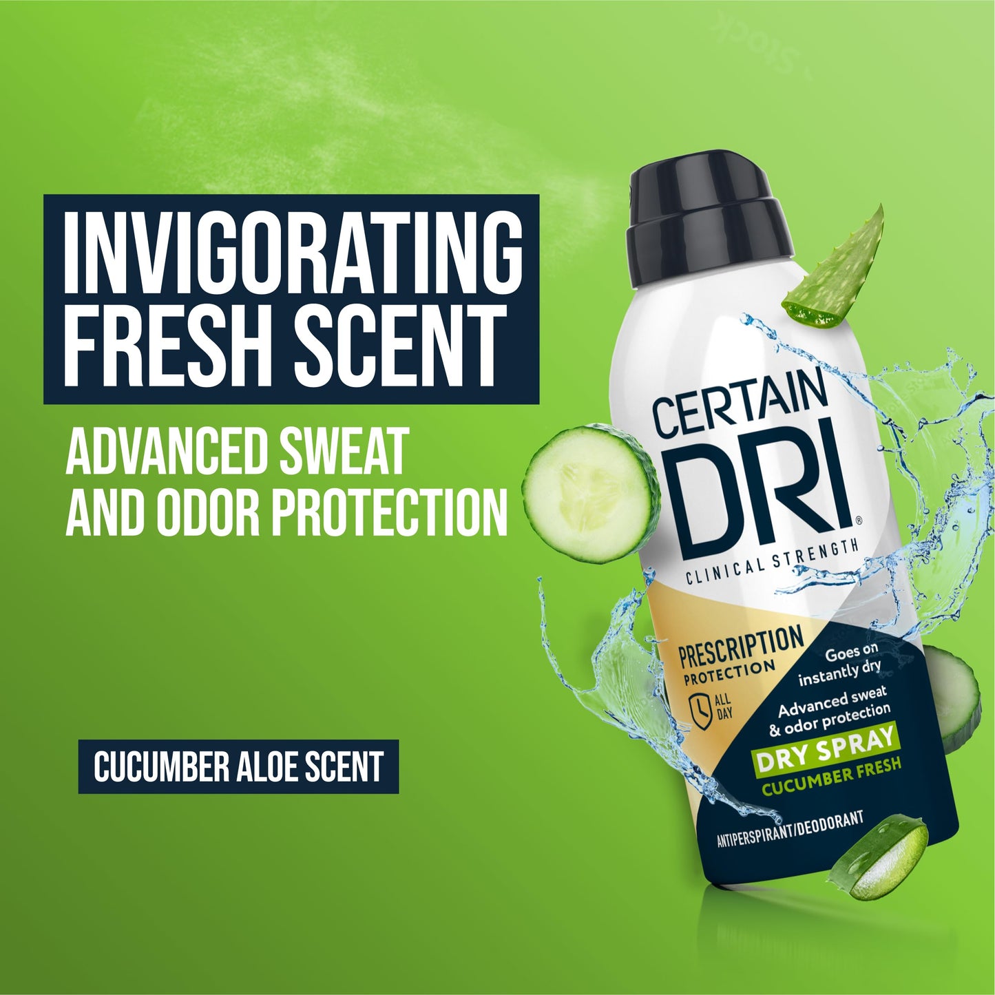 Certain Dri Prescription-Strength Clinical Antiperspirant Dry Spray - 72-Hr Sweat & Odor Protection for Excessive Sweating & Hyperhidrosis - Cucumber Fresh Scent for Men & Women - 4.2 oz