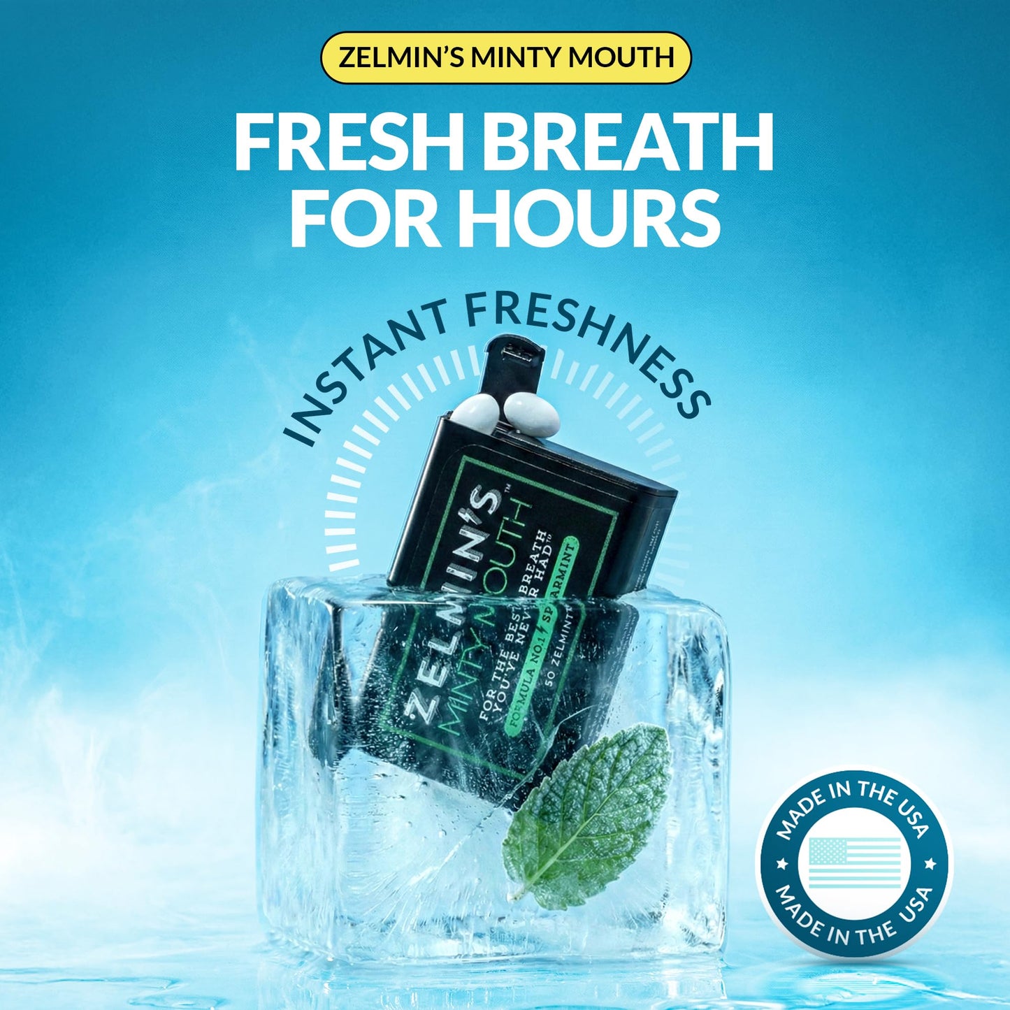 Zelmin's Minty Mouth Breath Freshener - (3 Pack) Long Lasting Bad Breath Treatment for Adults, Instant Freshness Helps with Dry Mouth, Natural Breath Mints for Travel, Alcohol-Free, Keto, Gluten-Free