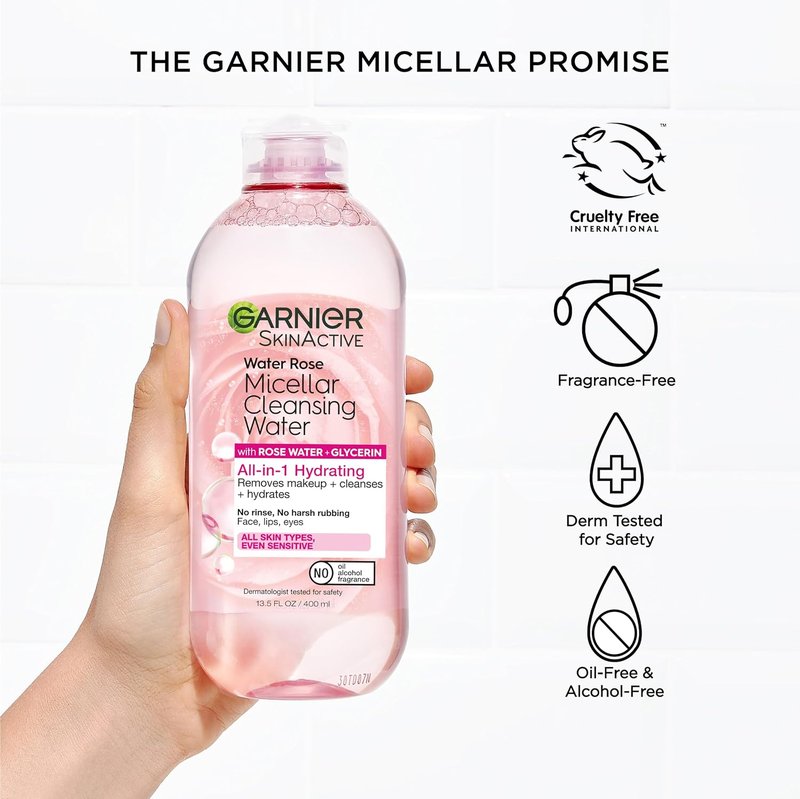 Garnier Micellar Water - Hydrating Facial Cleanser & Makeup Remover | Rose Water & Glycerin, 13.5 Fl Oz