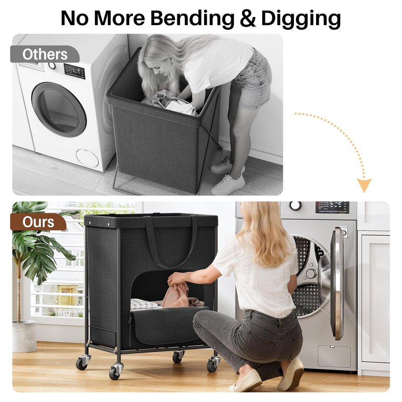 170L Large Laundry Basket with Wheels, Rolling Laundry Hamper Easy Access Clothing Minimizes Bending, Laundry Cart with 4 Silent Casters & Removable Bag for Bedroom, Bathroom, Laundry Room