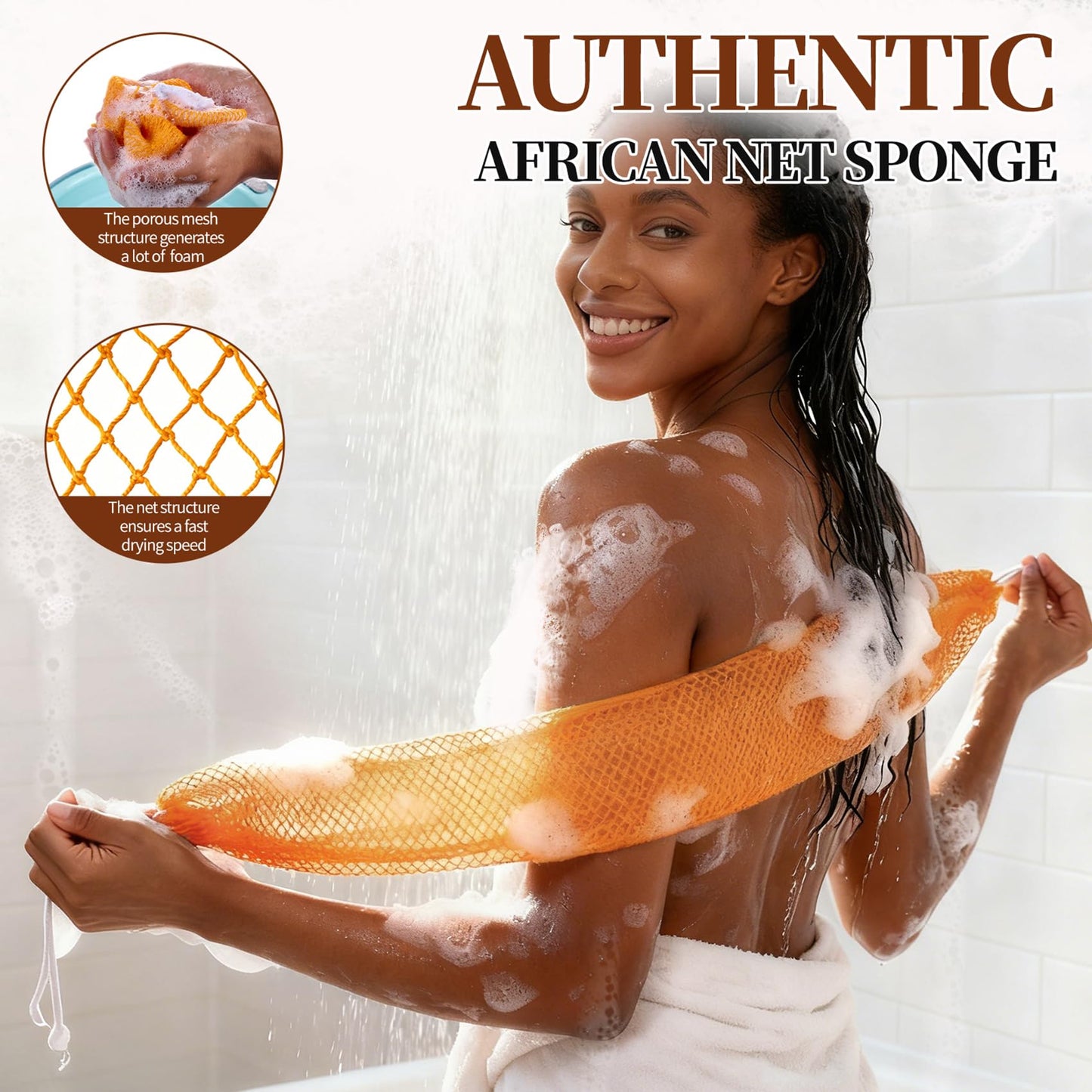 African Net Sponge 5-piece exfoliating Scrub is Suitable for All Skin Types,Bath Sponge for the face and Body, Durable and Gently Exfoliation
