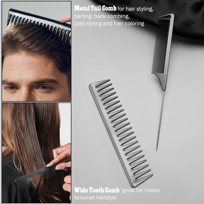 SALONSILK Hair Comb Set - 8PCS Professional Styling Combs for Wet Curly Hair Detangling & Cutting