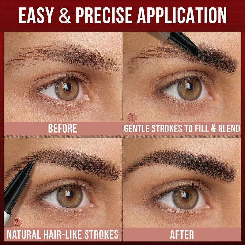 Eyebrow Pencil for Women, 2-in-1 Microblading Eyebrow Pen with 4D Square & Ultra-Fine Tips, Waterproof Long-Lasting Brow Pencil, Hair-Like Strokes for Natural Fuller Brows with Brow Brush, Light Brown