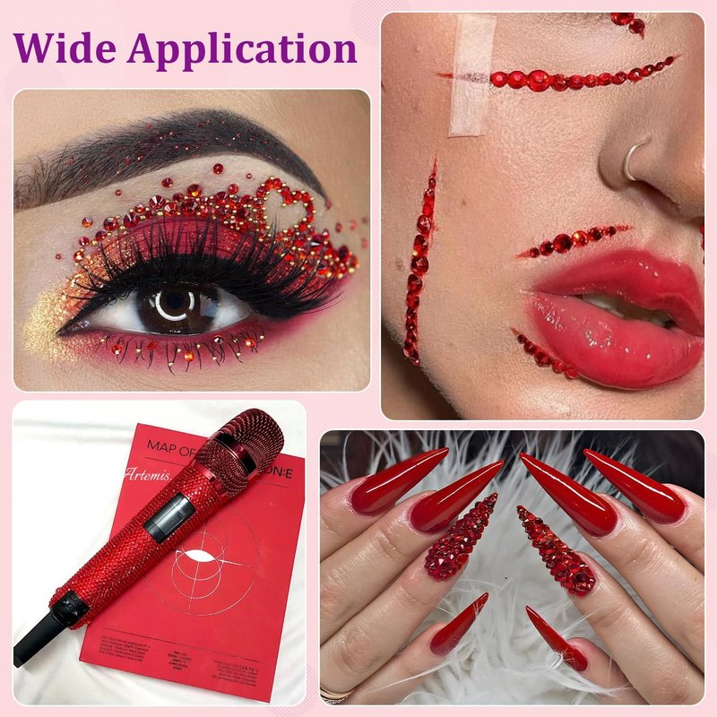 25000Pcs Resin Rhinestones for Crafting, Red 2-6mm Mixed Sizes Non Hotfix Flatback Gems with 1Pcs Glue, Bedazzling Crystal for DIY Craft Clothing Mugs Tumblers Shoes Fabric Decor Nail Art
