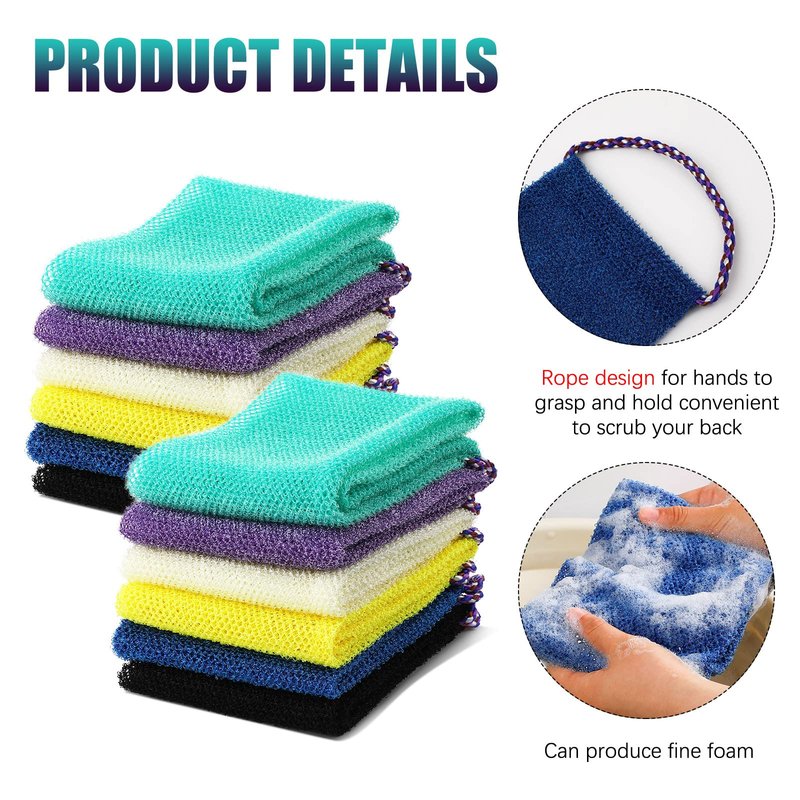 Kinlop 6 Pcs African Exfoliating Net Body Scrubber Long Net Bath with Ropes Sponge Exfoliating Back Scrubber Clean Exfoliating Washcloth African Bath Net Skin for Daily Shower, Bathing, Women, Men