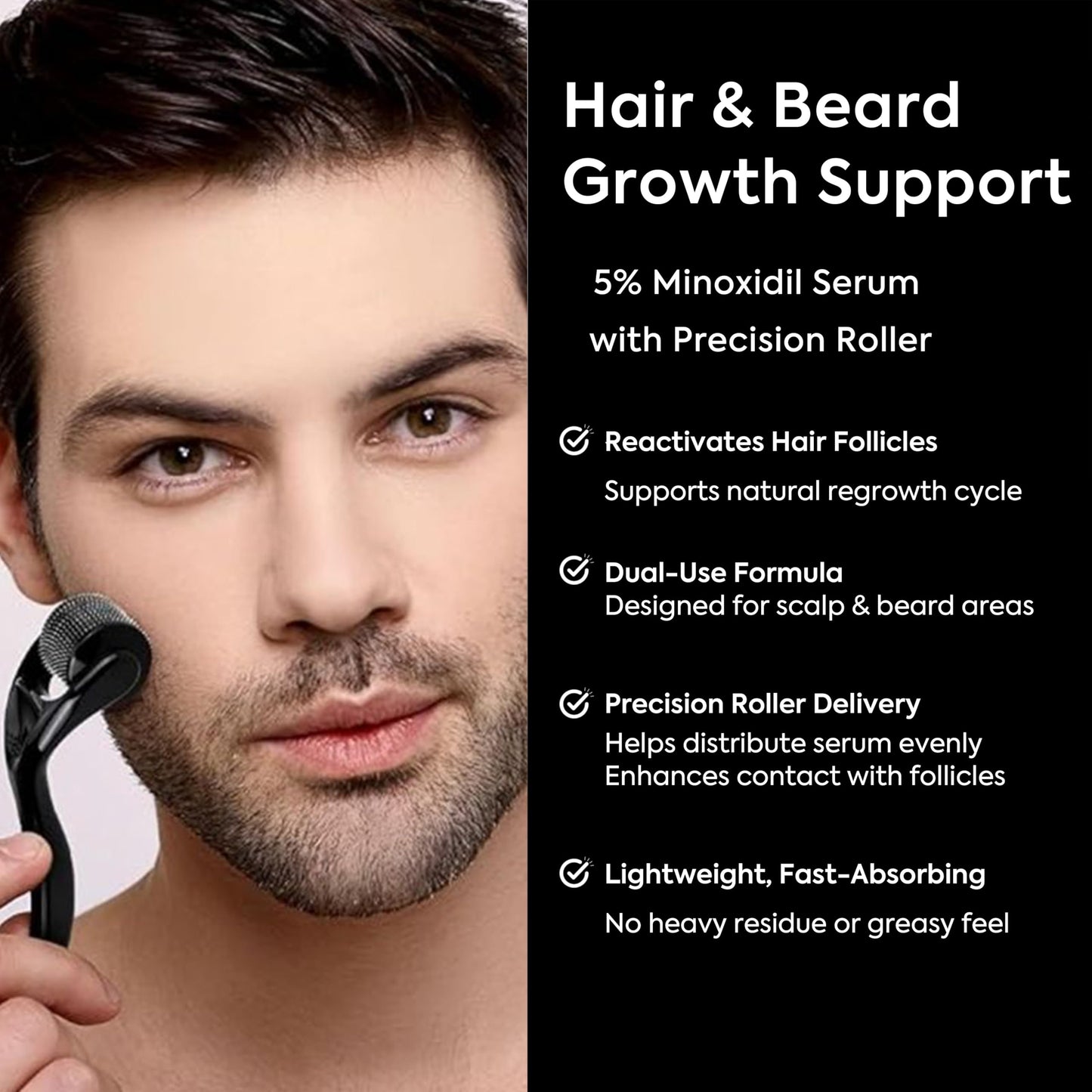 TOMUM 5% Minoxidil Beard Growth Kit for Men – Hair & Beard Regrowth Serum, Helps Fill Patchy Beards, Thicker Fuller Facial & Scalp Hair, Topical Solution