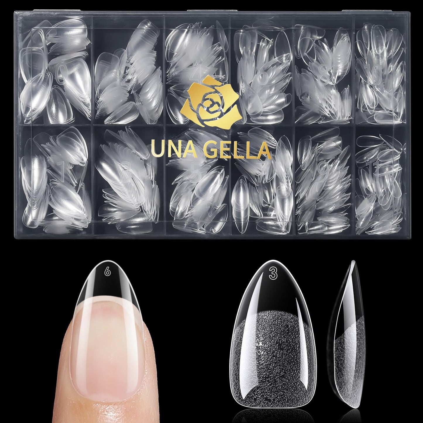 UNA GELLA Almond Nail Tips - 240 Pcs Pre-Shaped Short Gel Fake Nails | Full Cover, Soft & Easy DIY