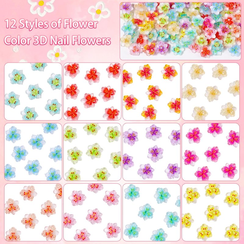 Color Flowers Nail Charms, 3D Egg Sun Flower Nail Art Charms, Color Tropical Flower Blossom Designs Charms for Acrylic Nails Art DIY Design Supplies