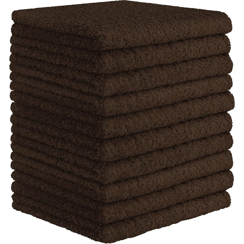 DecorRack 10 Pack 100% Cotton Wash Cloth, Luxurious Soft, 12 x 12 inch Ultra Absorbent, Machine Washable Washcloths, Coffee (10 Pack)