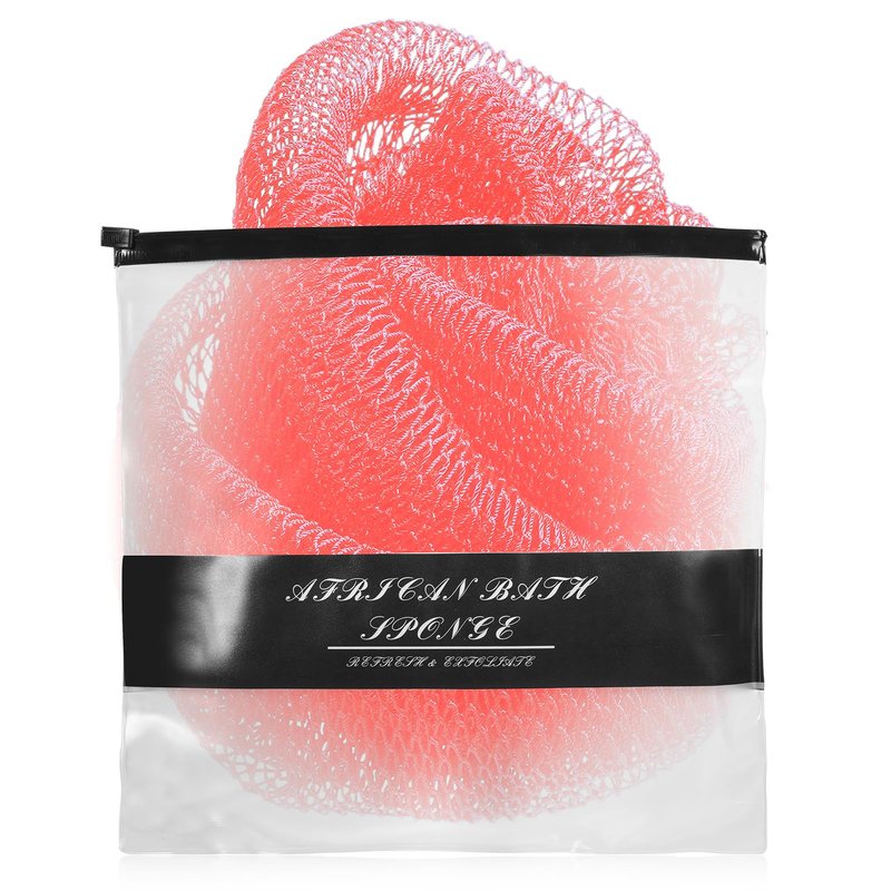 African Net Sponge Authentic for Exfoliating - Extra Knots for Deep Cleansing & Back Scrubbing - Body Scrubber Washcloth for Women & Men - Daily Shower Exfoliator for Smooth, Glowing Skin(Pink)