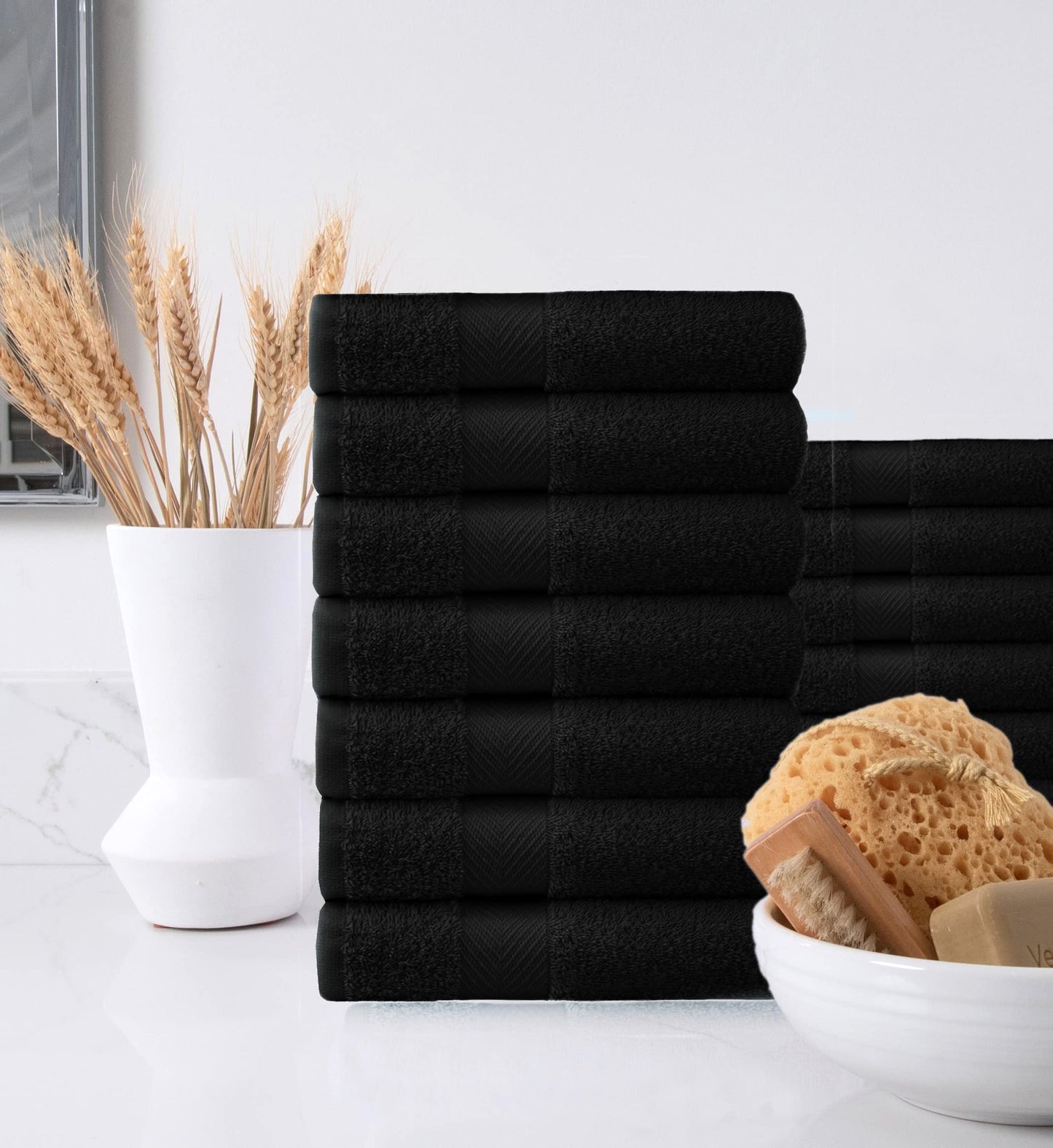 COTTON CRAFT Simplicity Hand Towels -14 Pack - 16x28-100% Cotton Face Towels - Lightweight Absorbent Soft Easy Care Quick Dry Everyday Luxury Hotel Spa Gym Shower Beach Pool Camp Travel Dorm - Black