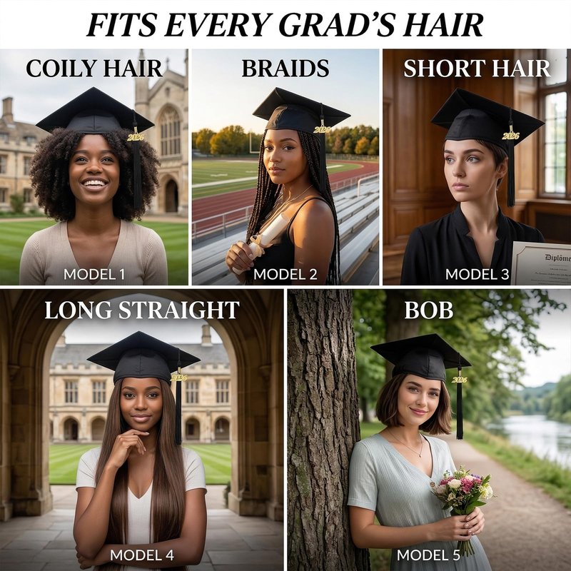 Packyouth Graduation Cap Headband Insert Anti-Fall Firm Hairband with Adhesive Insert Graduation Hat Headband Holder for Graduates, Students,Women (2, Black)