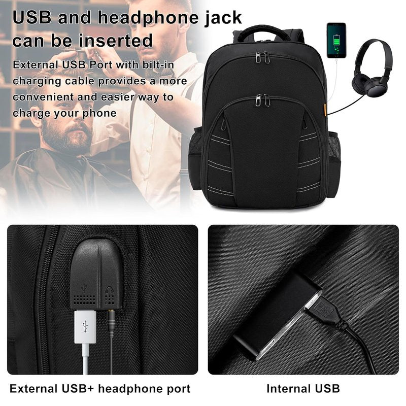 Portable Barber Supplies Bag - Travel Backpack Organizer for Clippers & Tools with USB Port | Ideal for Hairstylists