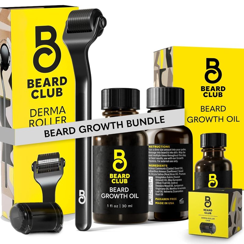 Beard Growth Oil & Microneedling Roller - 540 Titanium Needles for Face, Body & Scalp | Sandalwood & Cedar