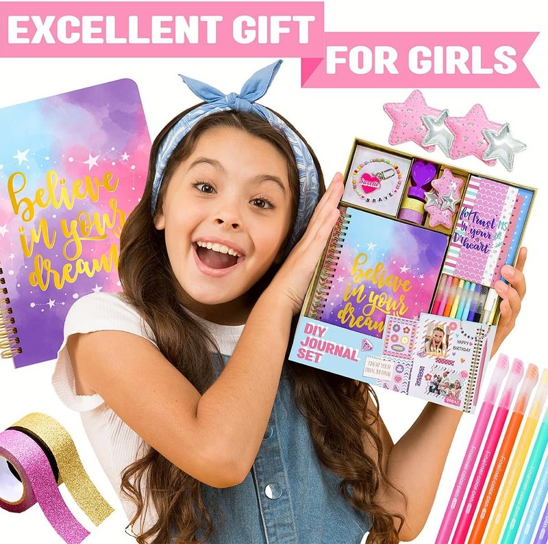 Nollh DIY Journal Kit for Girls - 200+ PCS Trendy Scrapbook Supplies | Perfect Gift for Ages 8-14